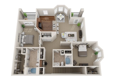 Floor plan for 2 beds, 2 baths, 1615 sqft